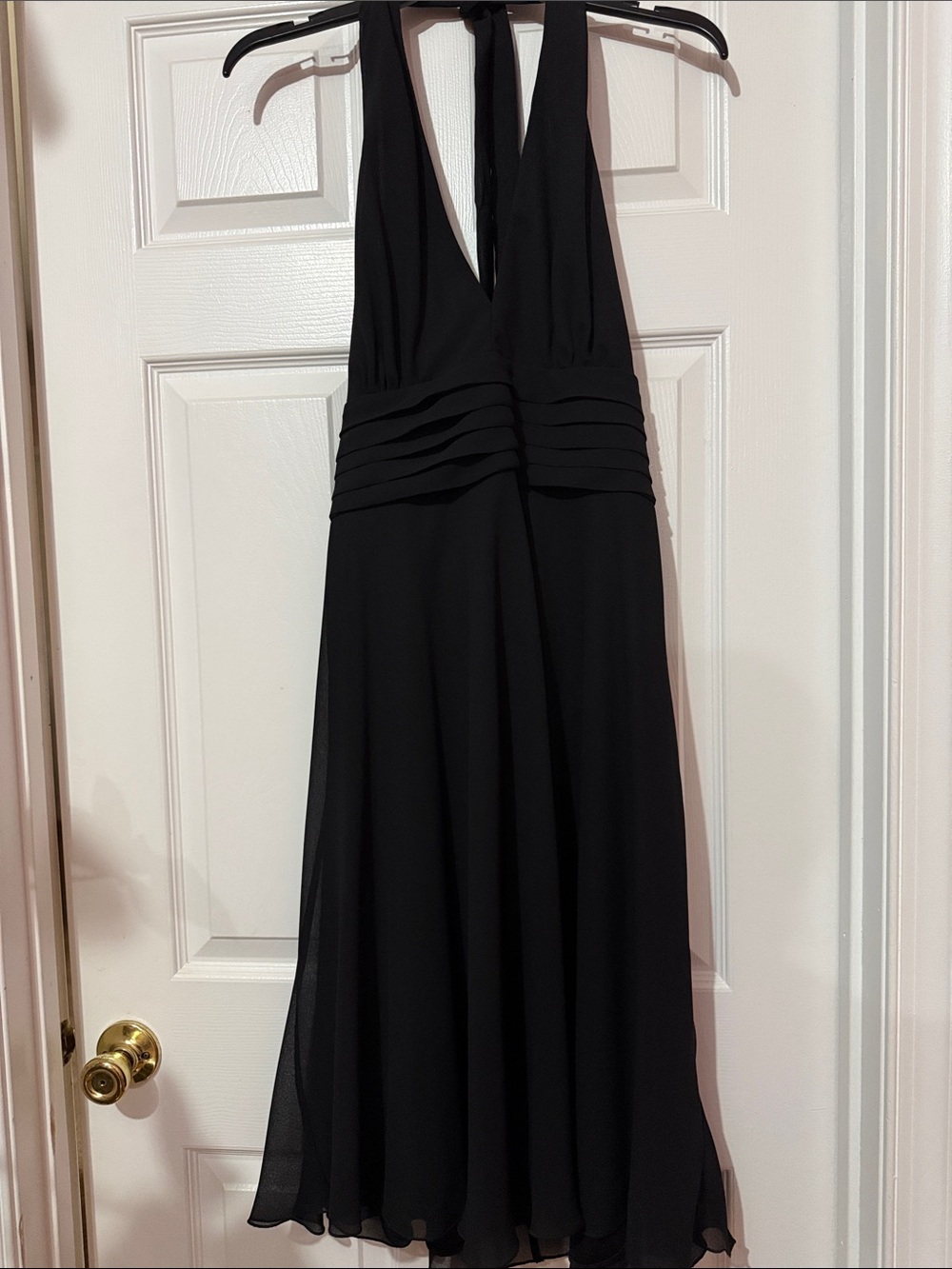 Scarlett Black Backless Halter Midi Dress with Pleated Waist